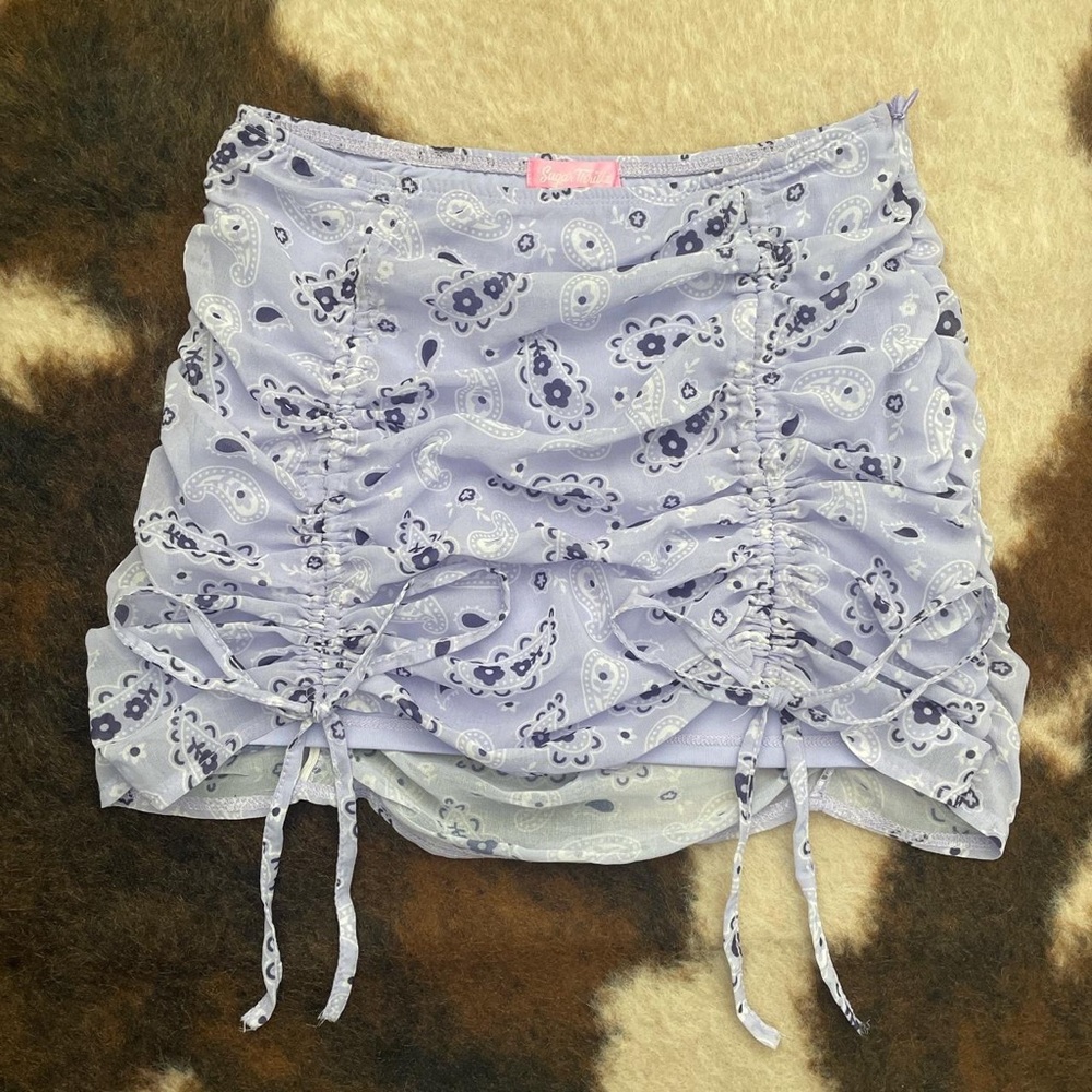 Sugar Thrillz ruched paisley mini skirt